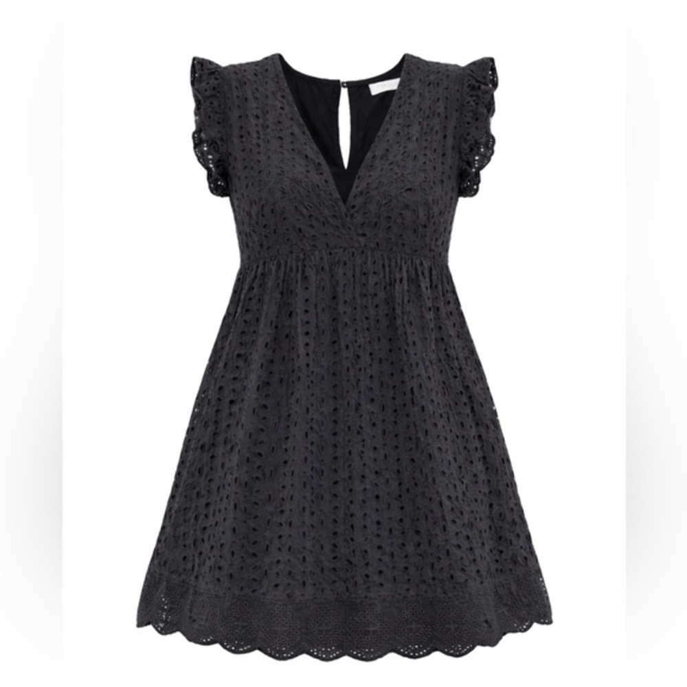 Impressions Black Eyelet Babydoll Romper Dress Overlay Small Boho Cottagecore
